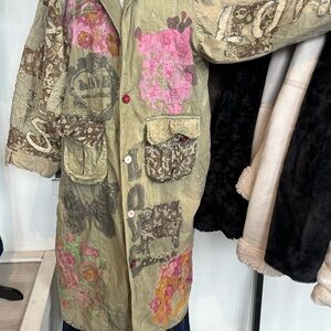 Magnolia Pearl Utility Jacket in Green and Pink with Nature-Inspired Design